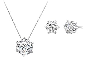 Caiery Collana e Orecchini da Donna, in Argento, con zirconi cubici, Pendente Collane Strass Orecchini Pendenti Argento Set,Catena del Diamante Gioielli da Sposa Regalo di San Valentino