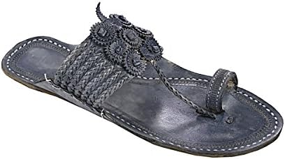 Korakari Grey Leather Casual kolhapuri Chappals For Men