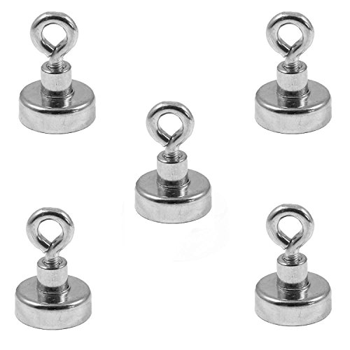 Magnetastico® | 5 Stück Neodym N35 Ösenmagnete 20 mm Ø | Haftkraft 9.0 Kilogramm | 5 Stück Neodymium Topfmagnete mit Öse bzw. Ringschraube sehr stark & verzinkt