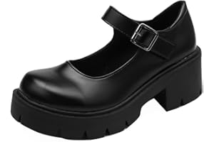 Minetom Damen Mädchen Klobige Plattform Mary Jane Schuhe Schnallenriemen Plattform Pumps Lackleder Party Kleid Schuhe