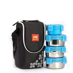 Cello Max Fresh Click Stainless Steel Lunch Box Set, 4-Pieces, Blue