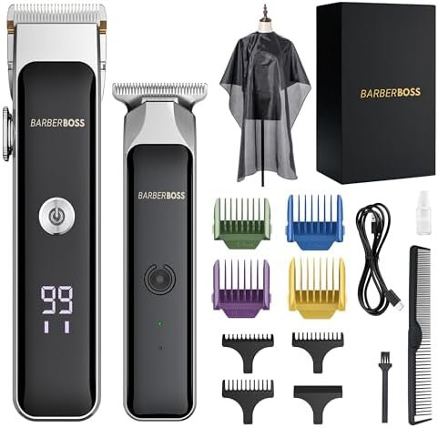 BarberBoss regolabarba portatile da uomo, modello Duo, regolabarba professionale da uomo, lama in ceramica autoaffilante, quadrante di precisione, ricarica USB e display LED, QR-2682