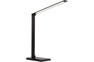 DIWUJI Multifunctional LED Desk Lamp, Dimmable Foldable Touch Table Lamp Rechargeable with USB Charge Port, Eye-Caring Office Lamp 5 Lighting Modes & 5 Brightness Levels, Auto Timer Sensitive Control, Black