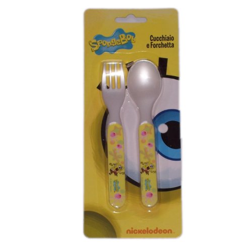CUTLERY SET SPONGEBOB SQUAREPANTS KIDS 2 PIECE SAFE PLASTIC FORK AND SPOON