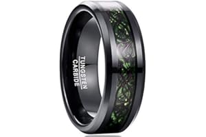 NUNCAD Tungsten Carbide Ring for Men Black Celtic Dragon and Blue/Green/Red Carbon Fiber Inlay Wedding Band Size J1/2-Z+3