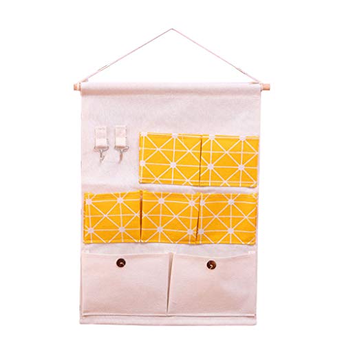 Preisvergleich Produktbild Kineca Wandmontierte Aufbewahrungstasche Baumwolle Leinen Wandhängende Tür Fenster Schrank Aufbewahrungstaschen Organizer Über die Tür Bügeltaschen (7 Taschen + 2 Haken) # 5