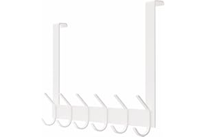 YUMORE Perchero para Puerta 2,1cm Blanco Colgador de Puerta con 12 Ganchos Acero Inoxidable Ganchos de Puerta sin taladrar Perchero Storage para Baño Pasillo Dormitorio, Puerta Espesor 1,7-2,1 cm