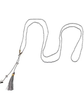 KELITCH Kristall Samen Wulstig Kette Halskette Handgefertigt Grau Quasten Anhänger Y Halskette