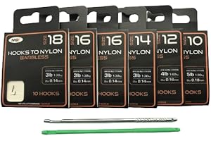 TFS Angling 60 X NGT Barbless Hooks to Nylon.Sizes 18,16,14,12,10, plus Aluminium & Plastic Disgorgers.