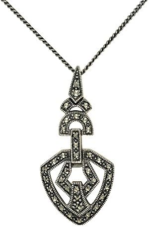 Sterling Silver Art Deco Marcasite Drop Necklace of 40cm