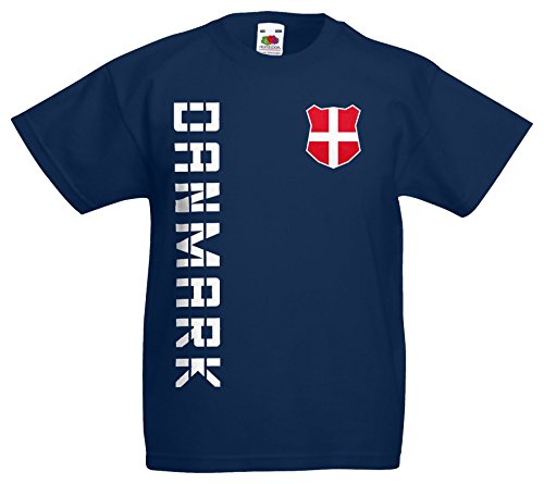 Dänemark Danmark Kinder EM 2016 T-Shirt Trikot Name Nummer (Navyblau, 128)