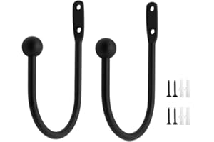 Hitopin 2PCS Metal Curtain Holdback Hooks Decorative Drapery Holdbacks Hooks Round Head U Style Metal Curtain Holdbacks Hooks Wall Mounted Curtain Tie Backs Hooks, for Fixed Curtain (Black)