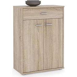 IDIMEX Buffet Calais, Commode Meuble de Rangement avec 1 tiroir et 2 Portes, en mélaminé décor chêne Sonoma