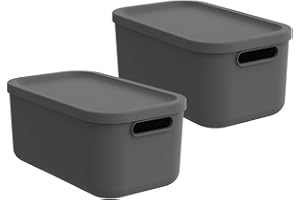 Rotho Albula light 2er Set Aufbewahrungsbox mit Deckel 12L - Stapelbare Kunststoff-Aufbewahrungsboxen aus recyceltem Material | Platzsparend & nestbar| Anthrazit