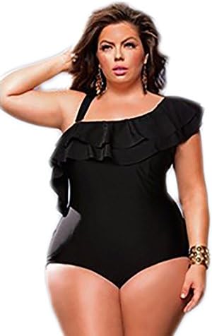 MissFox Women Swimsuit Plus Size Triangle One-Piece Swimsuit Bikini Monokini Swimwear (Black,XL)