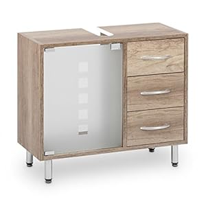 Galdem – Mueble bajo lavabo, con 3 cajones, puerta de cristal, madera