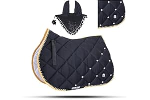 GALLOP SHOP Numnah - Sottosella per cavallo con cofano per orecchio abbinato (pannocchia, nero)