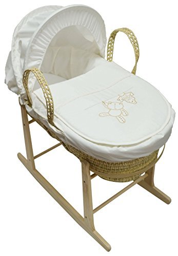 Baby Moses Basket Set Included Deluxe Mattress & Bedding Cream Hanging Ted Palm