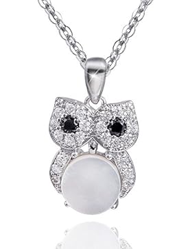 MATERIA 45cm Halskette mit Perlmutt Anhänger Silber 925 Eule weiß Zirkonia + Box #346-30_W