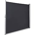 TANGZON Retractable Side Awning, Aluminum Outdoor Privacy Screen Fence with Convenient Handle, Garden Blind Privacy Divider Wind Breaker for Patio Balcony Terrace (300 x 160cm, Grey)