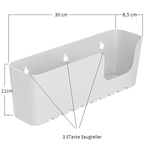 Duschregal Kunstoff von SANIXA Duschablage ohne Bohren mit Saugnäpfen Duschkorb Wannenablage Stabile Ausführung 30 cm Badregal Badablage ohne Bohren mit starken Saugnäpfen weiß Ablage Dusche Badewanne - 3