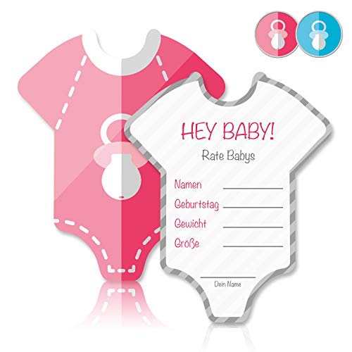 Babyparty Baby Shower Spiel-Set 8 Stück Babybody mädchen rosa pink Partyspiel Quiz Spiel Einladungskarten Deko Party Andenken Einladung Karte Geschenk Artikel