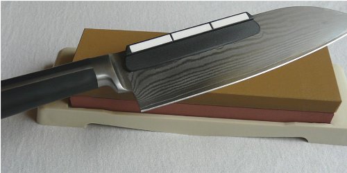 japanischer Wasserstein, Schleifstein für Damast Messer, Körnung 1000 und 3000, mit Winkelklemme - 2