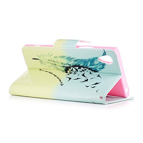 Etsue Handytasche für Sony Xperia XA1 Bunt Muster,Brieftasche Hülle für Sony Xperia XA1 [Fliegend Vogel,Blau Feder] Lederhülle Handyhülle Einzigartig Flip Hülle Leder Schutzhülle Vintage Wallet Case Leder Handy Tasche Case Schutz Hülle Tasche Magnetverschluss und Standfunktion Kartenfächer für Sony Xperia XA1 + 1x Glitzer Staub Stecker + 1x Blau Eingabestift - 3
