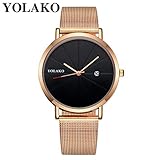 Unisex Roman Rose Gold Uhr Metall Mesh Strap Band Mode Dünn Analog Quarz Uhren Edelstahl Armband Handgelenk Luxus Wasserdichte Uhr für Herren Damen,D