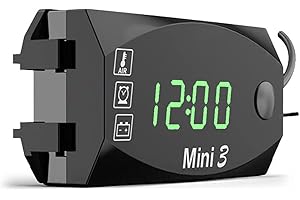 Wooauto 10-14V Motorrad Elektronische Uhr Digital Thermometer Motorrad Lenker Voltmeter, 3 In 1 Multifunktions Wasserdichte Staubdichte LED Uhr Universal Digital Thermometer für Motorrad,Grün