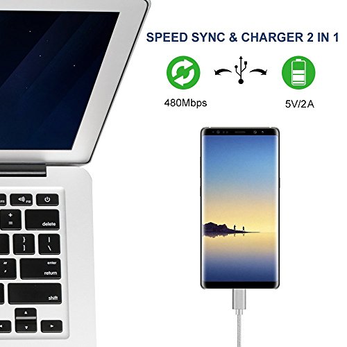 USB Type-C Kabel Nylon-lebenslange Garantie-TUOYA USB-C Ladekabel auf USB3.0 mit Nylon, Daten & Lade Type-C Datenkabel mit Aluminium Stecker für Samsung Galaxy S8 / S8 Plus, LG G5, Lumia 950xl/950, Nexus 5x/6p, OnePlus 3, und andere Type-C unterstützte Geräte (2pack-6,6ft/2m, Grau) - 2
