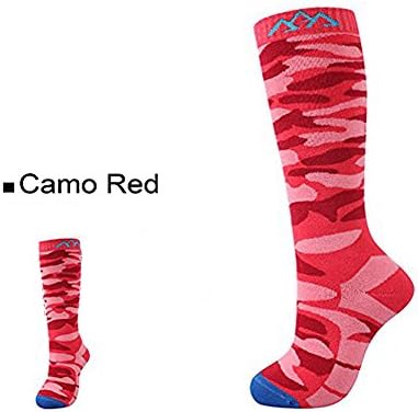 Ski Socks,Women Knee-High Camo pattern Socks For Skiing, Dry fast ,Keep Warm In Winter Sports Red