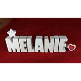 Beton, Steinguss Buchstaben 3 D Deko Schriftzug Namen MELANIE als Geschenk verpackt! Ein ausgefallenes Geschenk zur Geburt, Taufe, Geburtstag oder auch zu anderen Anlässen.