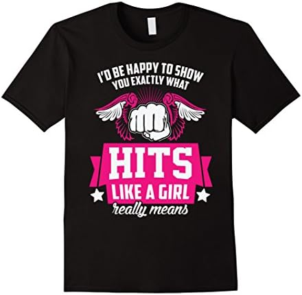 Men's Cute MMA Girl T-Shirt - Hits Like a Girl Really Means 2XL Black