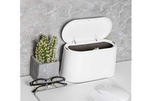 AYADA Tischmülleimer mit Deckel,Mini Abfalleimer Tisch Mülleimer, Bad Kosmetikeimer Tischabfalleimer für Küche Badezimmer Büro Schreibtisch WC Auto Bett Geruchsdichter Klein Plastik 1.5L (Weiß)