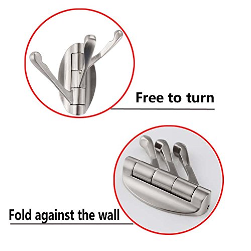Schwenkbare Haken, PHOEWON Gebürstetes Nickel Metall Haken Edelstahloptik Handtuchhalter Edelstahl Wandhaken Handtuch Mantel Haken für Küche, Schlafzimmer, Bad, Türen - 3