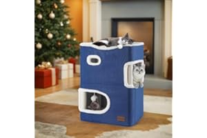 YITAHOME Cueva Multifuncional para Gatos con Poste Rascador y Bola, Casa para Gatos con Árbol Básico y Torre Bonita