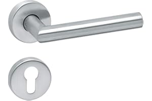 Aperit Türgriff: Edelstahl Türklinke Paar mit PZ Rosetten - Rund - Matt - Drückergarnitur für Innentüren - T-Modell - 49.330.01