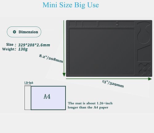 BTSHOW Silikon Lötunterlage/Lötmatte Hitzebeständige Projektmatte/Soldering Mat Tisch-Arbeitsmatte Hitzeschutzmatte, Schweißmatte, Schweißen Profi Silikon Reparaturmatte zum Hochtemperatur Lötstation, Lötkolben, Heissluftgebläse, Werkbank Reparatur Operator Station für Elektronikreparatur 33X21CM - 6