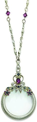 Pewter-tone Blu Prpl Crystal Magnifying Glass 30 In Necklace