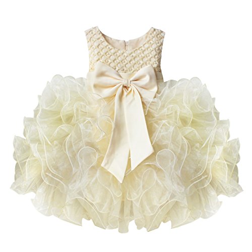 YiZYiF Baby Girls Christening Wedding Party Flower Dress With Bowknot Beige 6-9 Months