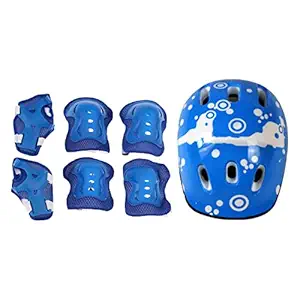 arythe 7 Pcs Kids Protective Gear Set Cycling Helmet Knee Elbow Wrist Pads Blue