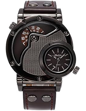 topwatch Oulm Sport mehrere Time Zone Military Japan Quarzwerk Lederband schwarz Fall mit Reticulate Muster Armbanduhr...