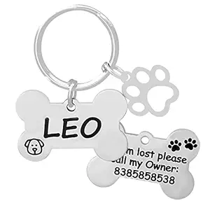 Jypr Customized Product's Pet ID Face Tag Personalize Black Laser Engraved Name Locket Collar Tag for Your Loving Pet Dog, Cat 2 MM Thick with Little Paw Charm (Classic Bone Shape (49x32 MM Large))
