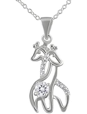 Hanessa Damen-Schmuck Hals-Kette Strass-Steine in silber Versilbert Geschenk Giraffen Geschenk für die Ehe-Frau...