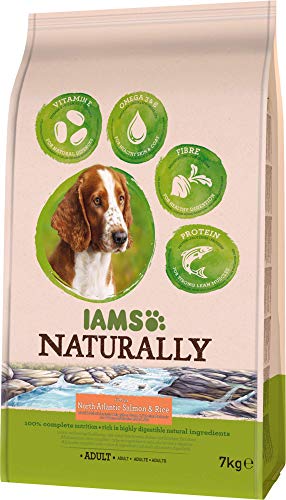 IAMS Naturally Croquettes au Saumon d'Atlantique Nord & Riz pour Chien Adulte 7 kg
