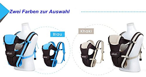 Amzdeal wunderbar praktische Babytrage als Bauchtrage, Rückentrage und Hüfttrage in Blau oder Khaki - 5