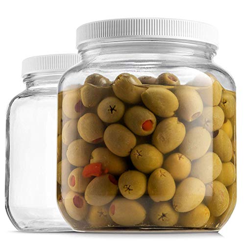 Barattolo in vetro da 1,9 l, bocca larga con coperchio ermetico in plastica, approvato USDA, senza BPA, lavabile in lavastoviglie, per fermentazione, tè solare, kombucha, cibo secco 2 pezzi