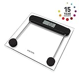 Salter Compact Electronic Bathroom Scales - Toughened Glass, Measure Body Weight Metric / Imperial, Easy to Read Digital Display, Instant Precise Reading w/ Step-On Feature, 15Yr Guarantee - Black