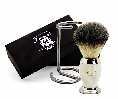 Synthetic Hair Brush in Ivory & Metal Colour Stainless Steel Shaving